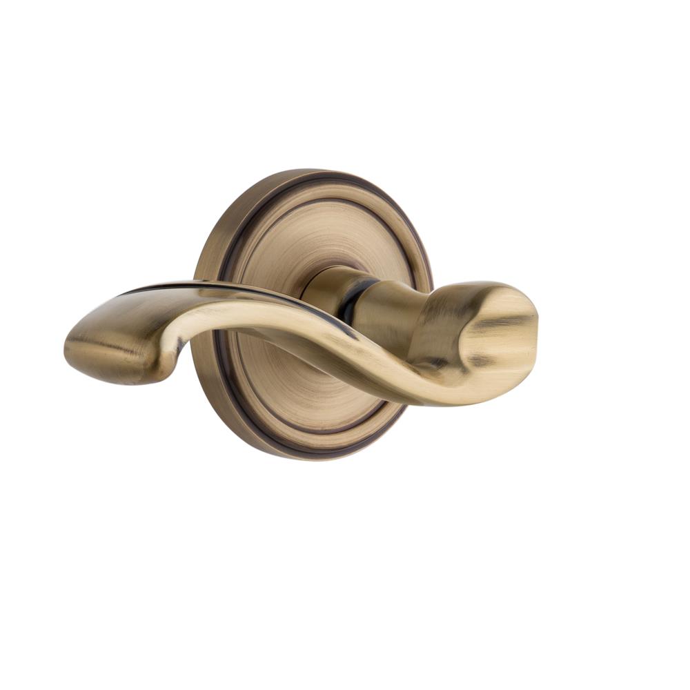 Grandeur by Nostalgic Warehouse GEOPRT Privacy Right Handed Knob - Georgetown Rosette with Portofino Lever in Vintage Brass